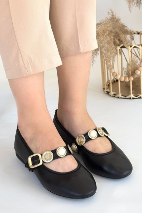 Atnis Siyah Cilt Babet Ayakkabı Atnis Siyah Cilt Babet Ayakkabı