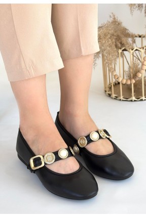 Atnis Siyah Cilt Babet Ayakkabı Atnis Siyah Cilt Babet Ayakkabı