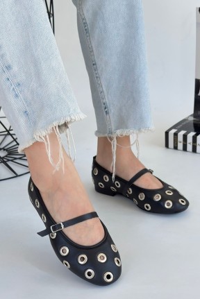 Tinta Siyah Cilt Babet Ayakkabı Tinta Siyah Cilt Babet Ayakkabı