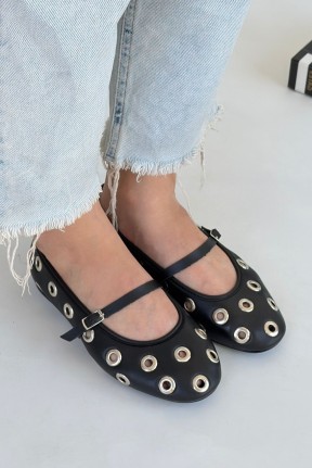 Tinta Siyah Cilt Babet Ayakkabı Tinta Siyah Cilt Babet Ayakkabı