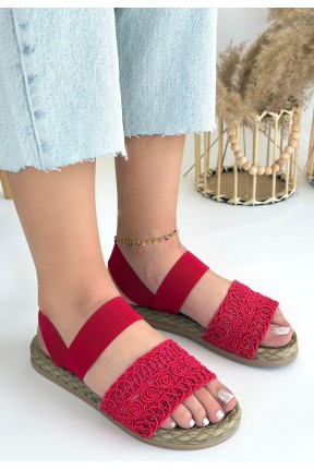 Marri Kırmızı Dantel Lastikli Sandalet Marri Kırmızı Dantel Lastikli Sandalet