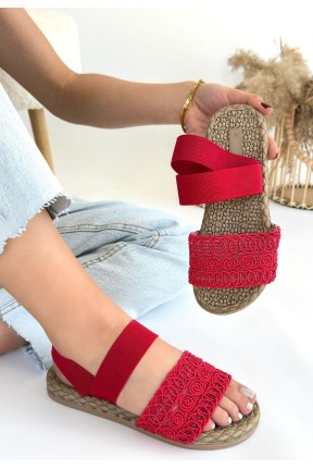 Marri Kırmızı Dantel Lastikli Sandalet Marri Kırmızı Dantel Lastikli Sandalet