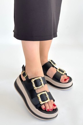 Stan Siyah Cilt Sandalet Stan Siyah Cilt Sandalet