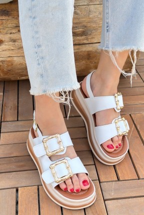 Stan Beyaz Cilt Sandalet Stan Beyaz Cilt Sandalet