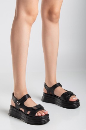 Saide Siyah Cilt Cırt Cırtlı Sandalet