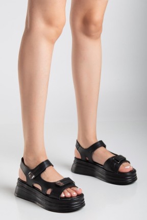 Saide Siyah Cilt Cırt Cırtlı Sandalet Saide Siyah Cilt Cırt Cırtlı Sandalet