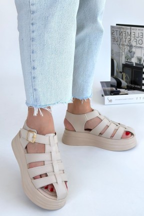 Toten Bej Cilt Kemerli Sandalet Toten Bej Cilt Kemerli Sandalet