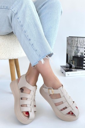 Toten Bej Cilt Kemerli Sandalet Toten Bej Cilt Kemerli Sandalet