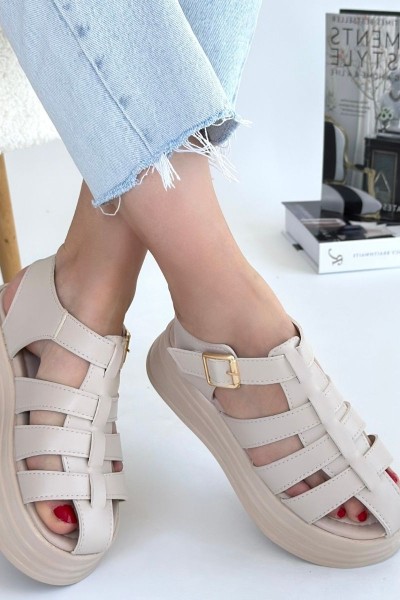 Toten Bej Cilt Kemerli Sandalet Toten Bej Cilt Kemerli Sandalet