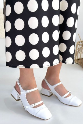 Doran Beyaz Cilt Topuklu Ayakkabı Doran Beyaz Cilt Topuklu Ayakkabı