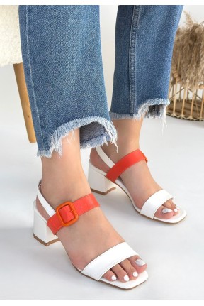 Year Beyaz Cilt Turuncu Detaylı Beyaz Topuklu Ayakkabı Year Beyaz Cilt Turuncu Detaylı Beyaz Topuklu Ayakkabı