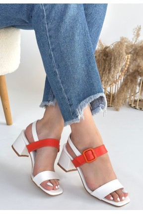 Year Beyaz Cilt Turuncu Detaylı Beyaz Topuklu Ayakkabı Year Beyaz Cilt Turuncu Detaylı Beyaz Topuklu Ayakkabı