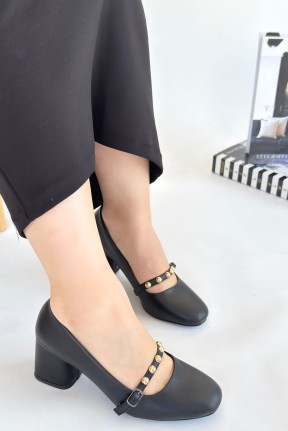 Tino Siyah Cilt Topuklu Ayakkabı Tino Siyah Cilt Topuklu Ayakkabı