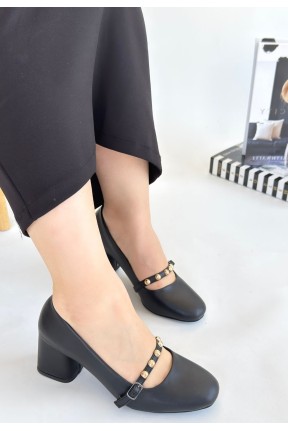 Tino Siyah Cilt Topuklu Ayakkabı