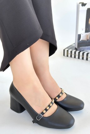 Tino Siyah Cilt Topuklu Ayakkabı Tino Siyah Cilt Topuklu Ayakkabı