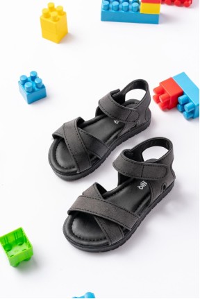 Waor Siyah Cilt Cırt Cırtlı Sandalet Waor Siyah Cilt Cırt Cırtlı Sandalet
