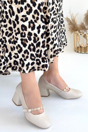 Tino Bej Cilt Topuklu Ayakkabı Tino Bej Cilt Topuklu Ayakkabı