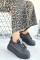 Leope Siyah Cilt Bağcıklı Spor Ayakkabı Leope Siyah Cilt Bağcıklı Spor Ayakkabı