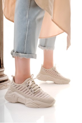 Ante Bej Triko Bağcıklı Spor Ayakkabı Ante Bej Triko Bağcıklı Spor Ayakkabı