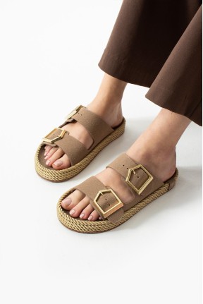 Loera Vizon Nubuk Çift Tokalı Terlik Loera Vizon Nubuk Çift Tokalı Terlik