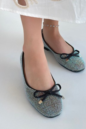 Potte Siyah Saten Babet Ayakkabı Potte Siyah Saten Babet Ayakkabı