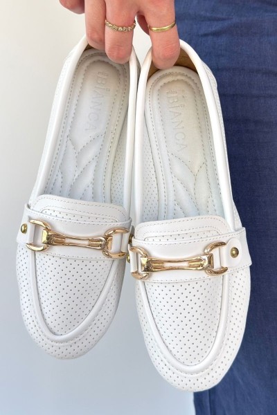 Rain Beyaz Cilt Babet Ayakkabı Rain Beyaz Cilt Babet Ayakkabı