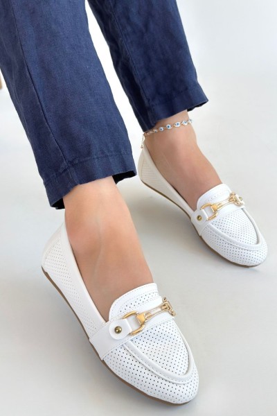 Rain Beyaz Cilt Babet Ayakkabı Rain Beyaz Cilt Babet Ayakkabı