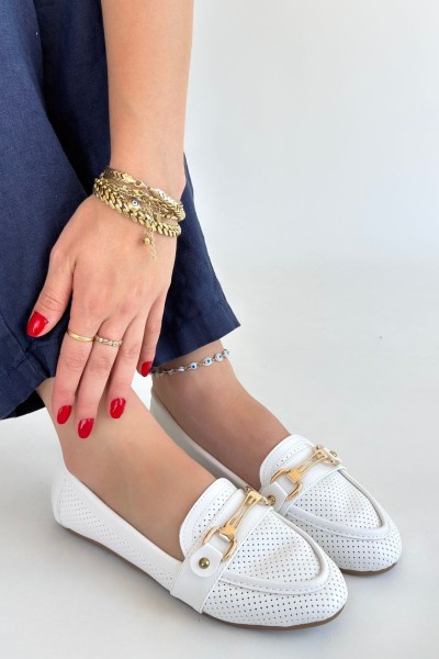 Rain Beyaz Cilt Babet Ayakkabı Rain Beyaz Cilt Babet Ayakkabı