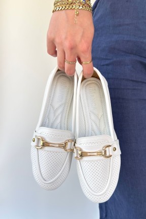 Rain Beyaz Cilt Babet Ayakkabı Rain Beyaz Cilt Babet Ayakkabı