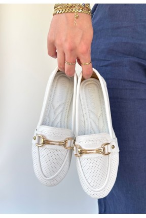 Rain Beyaz Cilt Babet Ayakkabı Rain Beyaz Cilt Babet Ayakkabı