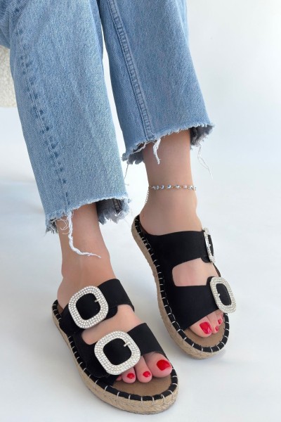 Hertas Siyah Nubuk Tokalı Terlik Hertas Siyah Nubuk Tokalı Terlik