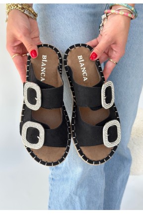 Hertas Siyah Nubuk Tokalı Terlik Hertas Siyah Nubuk Tokalı Terlik