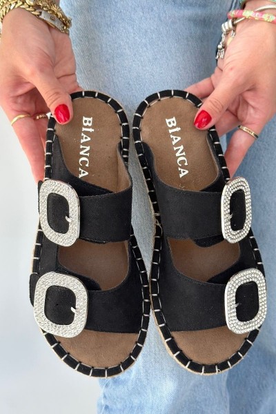 Hertas Siyah Nubuk Tokalı Terlik Hertas Siyah Nubuk Tokalı Terlik