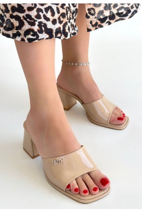 Miyon Bej Rugan Topuklu Terlik Miyon Bej Rugan Topuklu Terlik