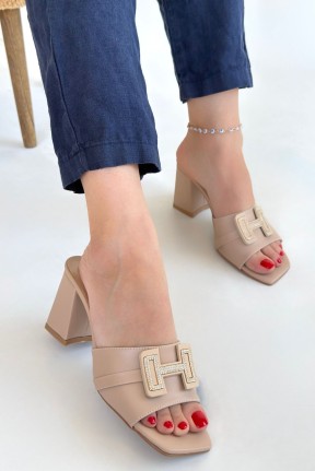 Erew Bej Cilt Topuklu Terlik Erew Bej Cilt Topuklu Terlik