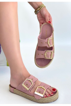 Loera Pudra Nubuk Çift Tokalı Terlik Loera Pudra Nubuk Çift Tokalı Terlik