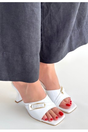 Sief Beyaz Rugan Topuklu Terlik