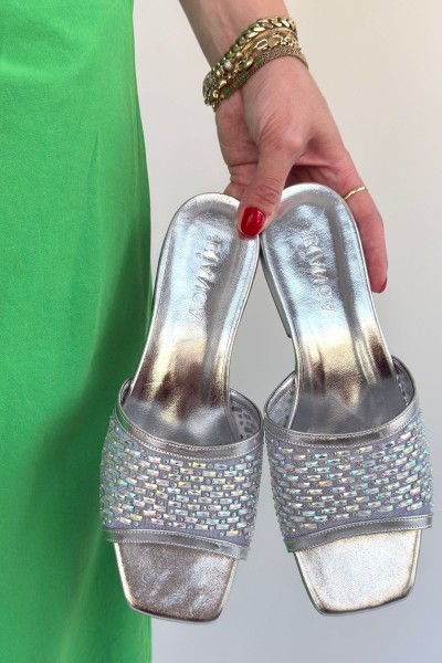 Ortu Gümüş Cilt İşlemeli Terlik Ortu Gümüş Cilt İşlemeli Terlik