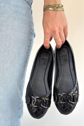 Lawy Siyah Rugan Babet Ayakkabı Lawy Siyah Rugan Babet Ayakkabı