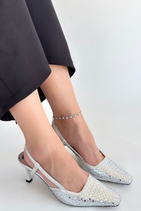 Sione Gümüş Cilt Topuklu Ayakkabı Sione Gümüş Cilt Topuklu Ayakkabı