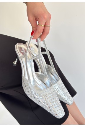 Sione Gümüş Cilt Topuklu Ayakkabı Sione Gümüş Cilt Topuklu Ayakkabı