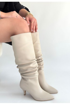 Zelya Bej Cilt Topuklu Çizme Zelya Bej Cilt Topuklu Çizme