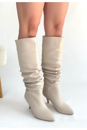 Zelya Bej Cilt Topuklu Çizme Zelya Bej Cilt Topuklu Çizme