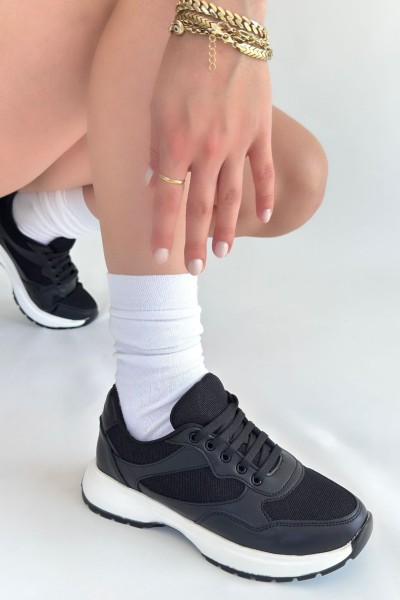 Slar Siyah Cilt Bağcıklı Spor Ayakkabı