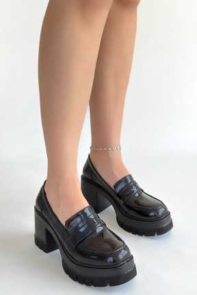 Janes Siyah Rugan Dolgu Topuk Ayakkabı Janes Siyah Rugan Dolgu Topuk Ayakkabı