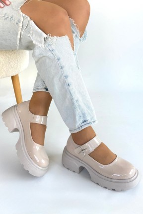 Siyat Bej Rugan Dolgu Topuk Oxford Ayakkabı Siyat Bej Rugan Dolgu Topuk Oxford Ayakkabı