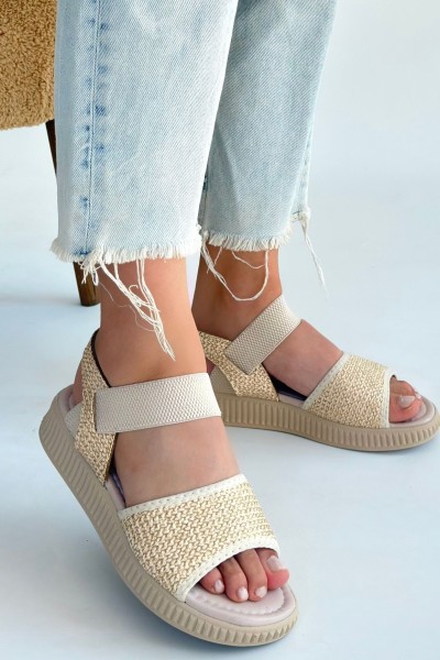 Jake Bej Hasır Cilt Sandalet