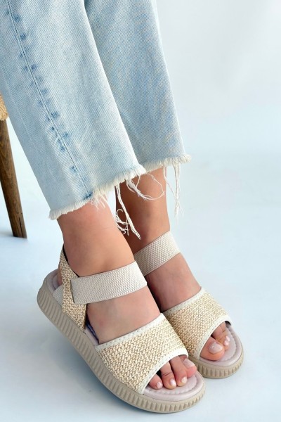 Jake Bej Hasır Cilt Sandalet