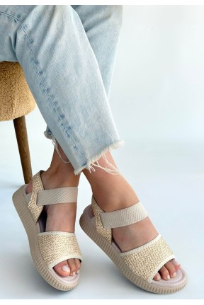 Jake Bej Hasır Cilt Sandalet