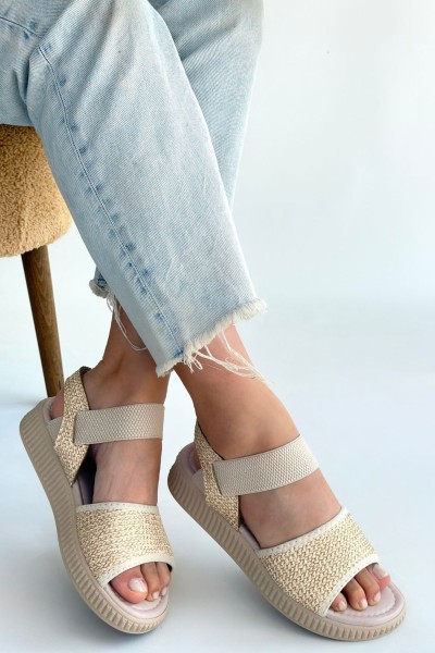 Jake Bej Hasır Cilt Sandalet